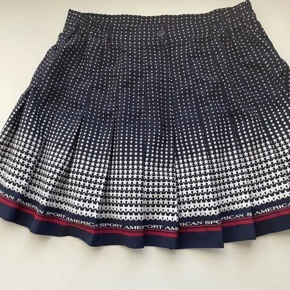 Tail Vintage Pleated Mini Skirt 8 Small USA Blue Stars Stripe America Patriotic - Picture 4 of 11